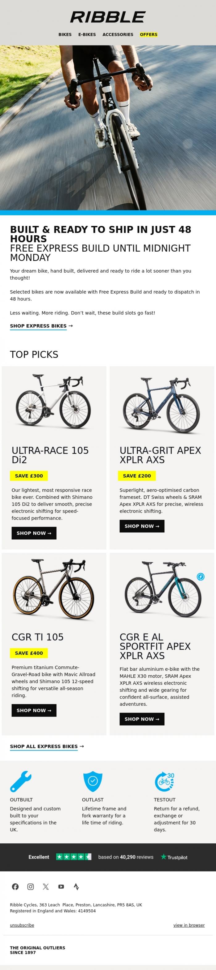 Email Design Inspiration from Ribble Cycles, Express 48 Hr Bike Builds
