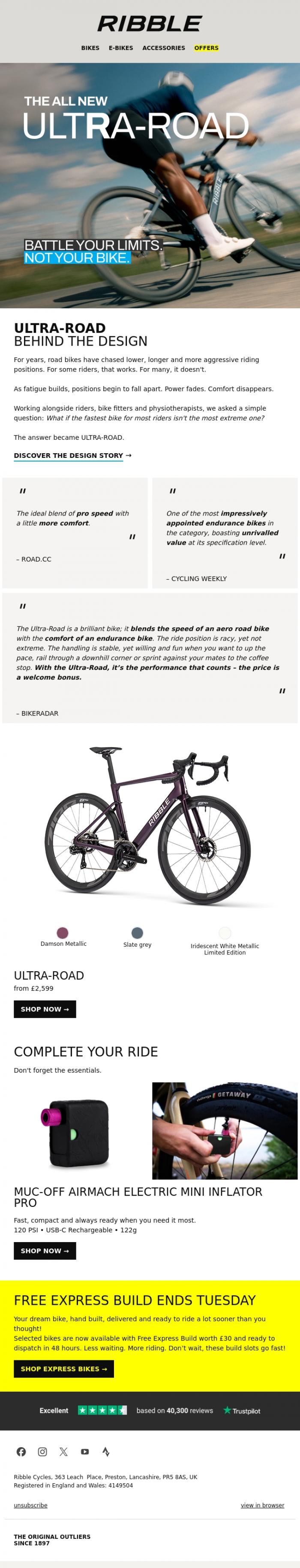 Email Design Inspiration from Ribble Cycles, Speed doesn't have to be extreme