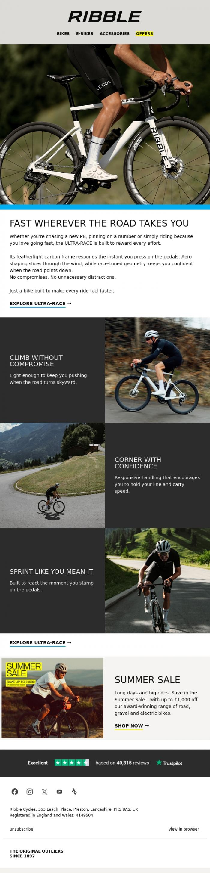 Email Design Inspiration from Ribble Cycles, Be race ready with every ride.