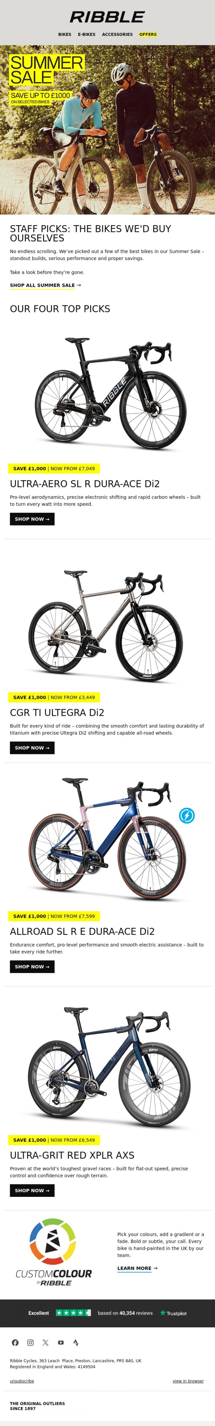 Email Design Inspiration from Ribble Cycles, Summer Sale Top Picks
