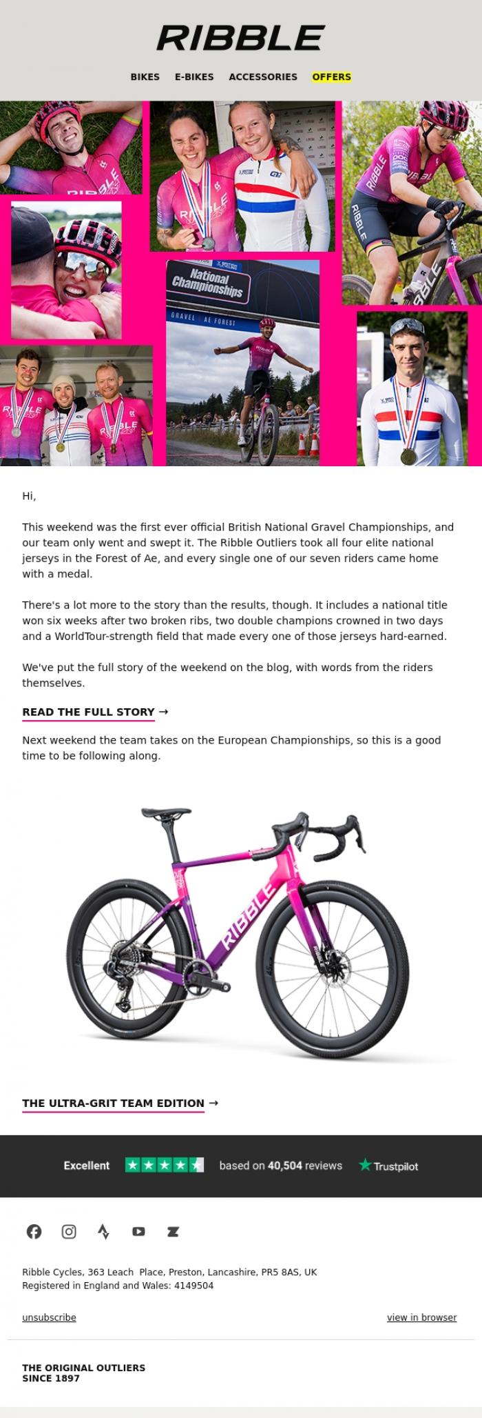 Email Design Inspiration from Ribble Cycles, All four national jerseys. One unbelievable weekend.
