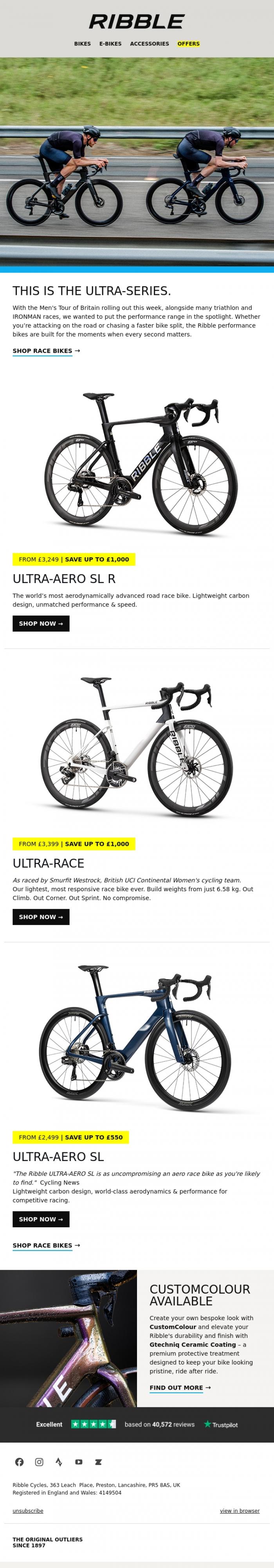 Email Design Inspiration from Ribble Cycles, Built to be ridden. Not just admired.