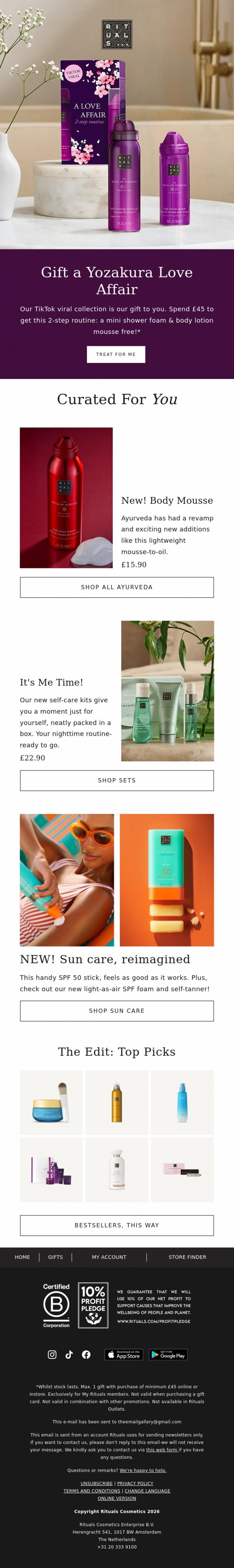 Email Design Inspiration from Rituals Cosmetics, A Yozakura gift for you 💜