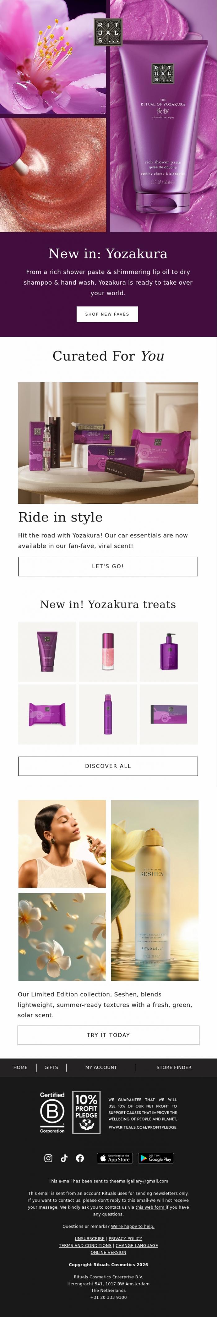 Email Design Inspiration from Rituals Cosmetics, NEW! Yozakura goodies 💜