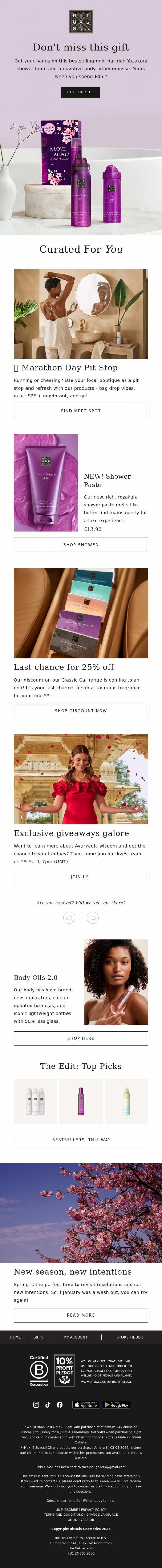 Email Design Inspiration from Rituals Cosmetics, Last chance to get this Yozakura gift  💜