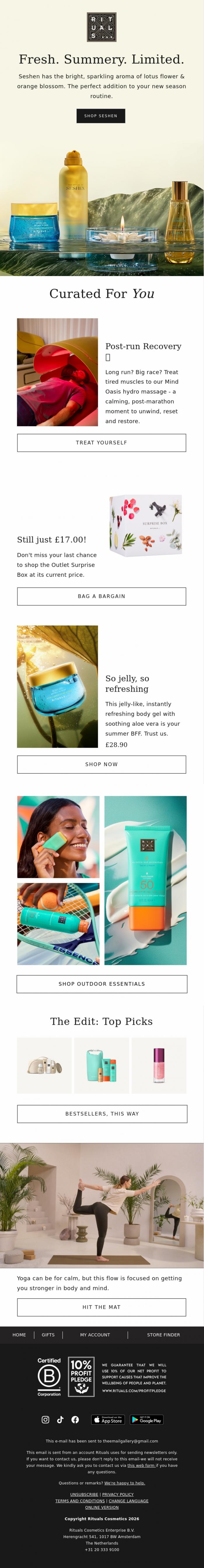 Email Design Inspiration from Rituals Cosmetics, Fresh. Summery. Limited!