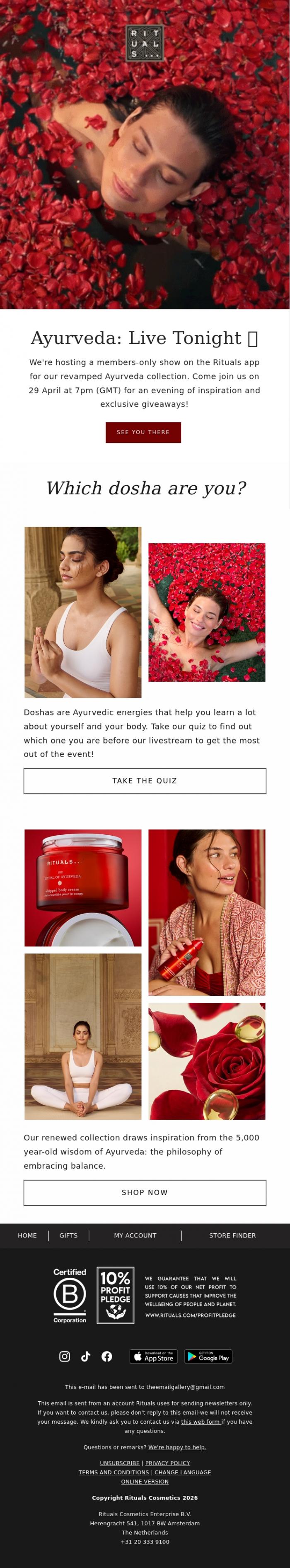 Email Design Inspiration from Rituals Cosmetics, Are you joining our livestream?