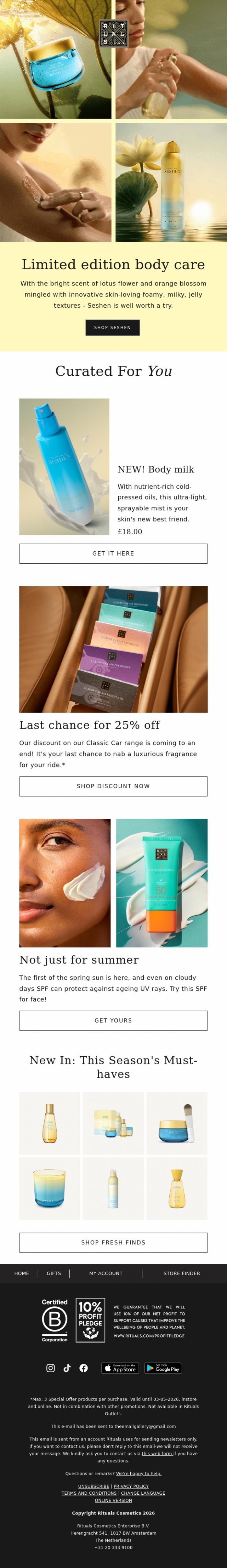 Email Design Inspiration from Rituals Cosmetics, The only body care you need this summer