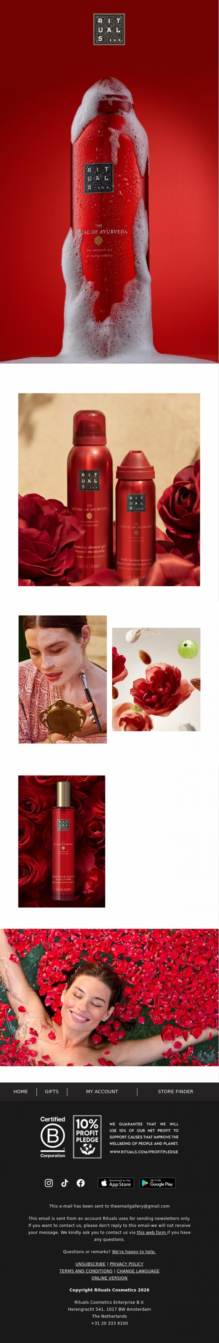 Email Design Inspiration from Rituals Cosmetics, Ayurveda's back & better than before 🌹
