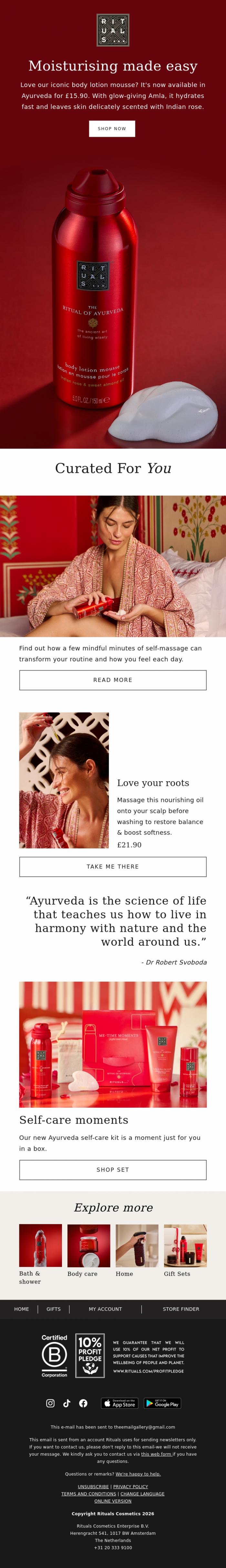 Email Design Inspiration from Rituals Cosmetics, NEW body lotion mousse
