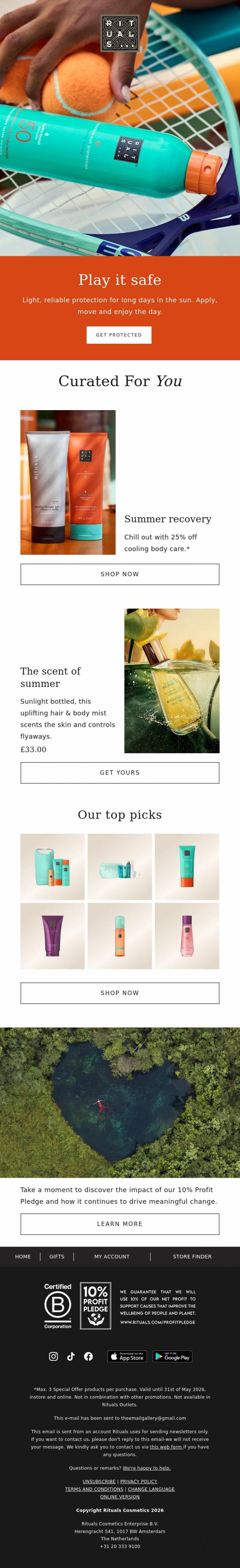Email Design Inspiration from Rituals Cosmetics, Play it safe ☀️
