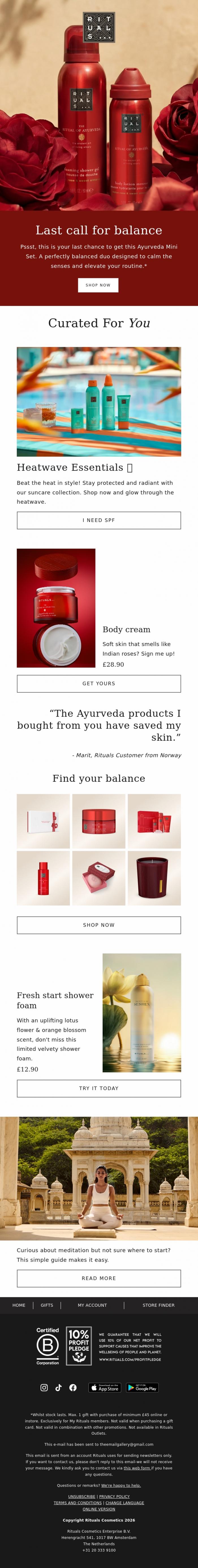 Email Design Inspiration from Rituals Cosmetics, Last chance! 🌹