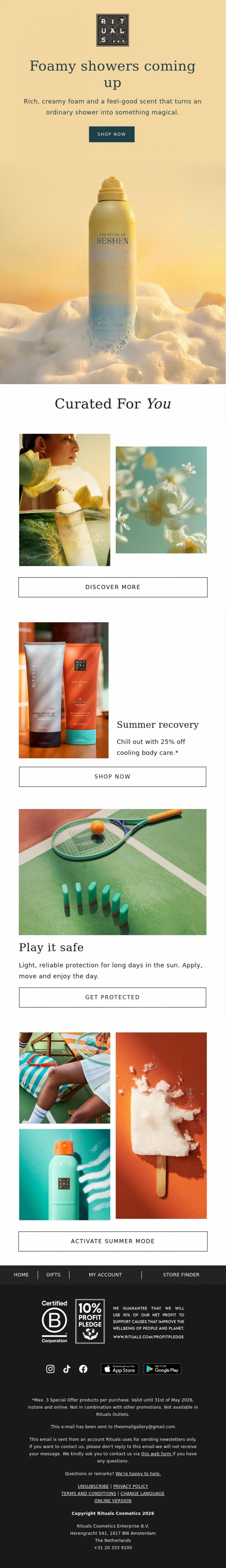 Email Design Inspiration from Rituals Cosmetics, Foamy showers coming up