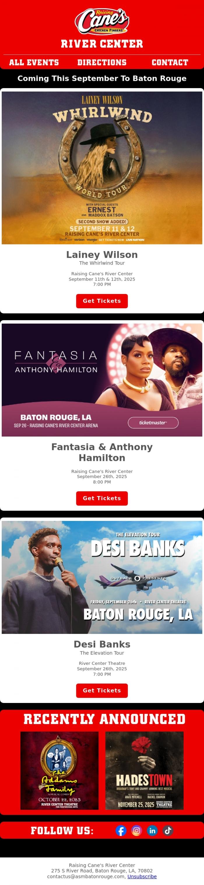 Email Design Inspiration from River Center Theatre, Coming This September To Baton Rouge At The Raising Cane's River Center!