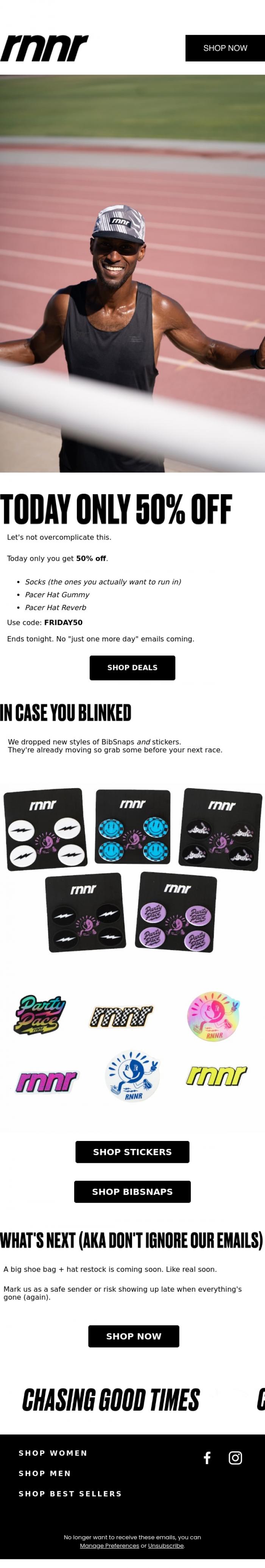 Email Design Inspiration from rnnr, 50% Off Today + What You Need to Know 👀