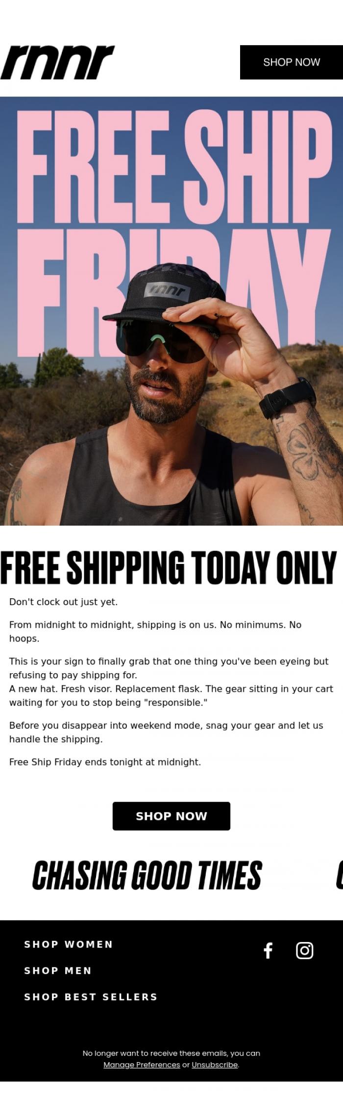 Email Design Inspiration from rnnr, FREE Ship Friday!