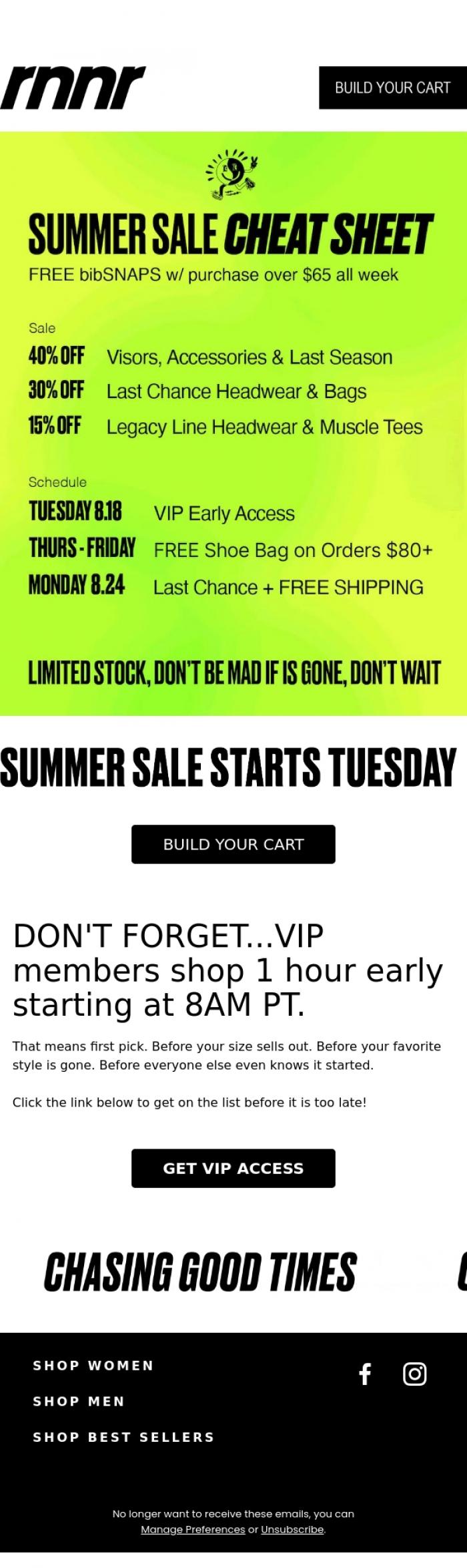Email Design Inspiration from rnnr, Your Sale Cheat Sheet Is Here