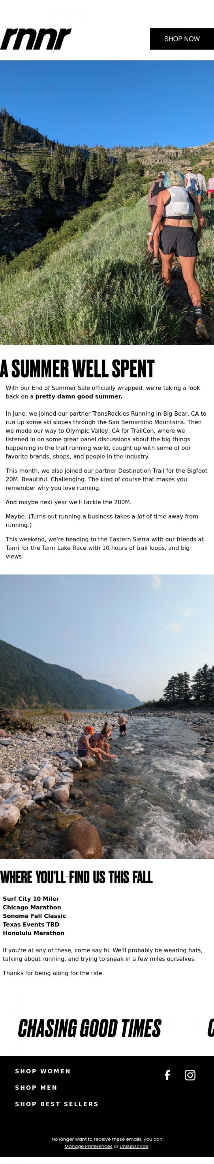 Email Design Inspiration from rnnr, Summer Was Good to Us