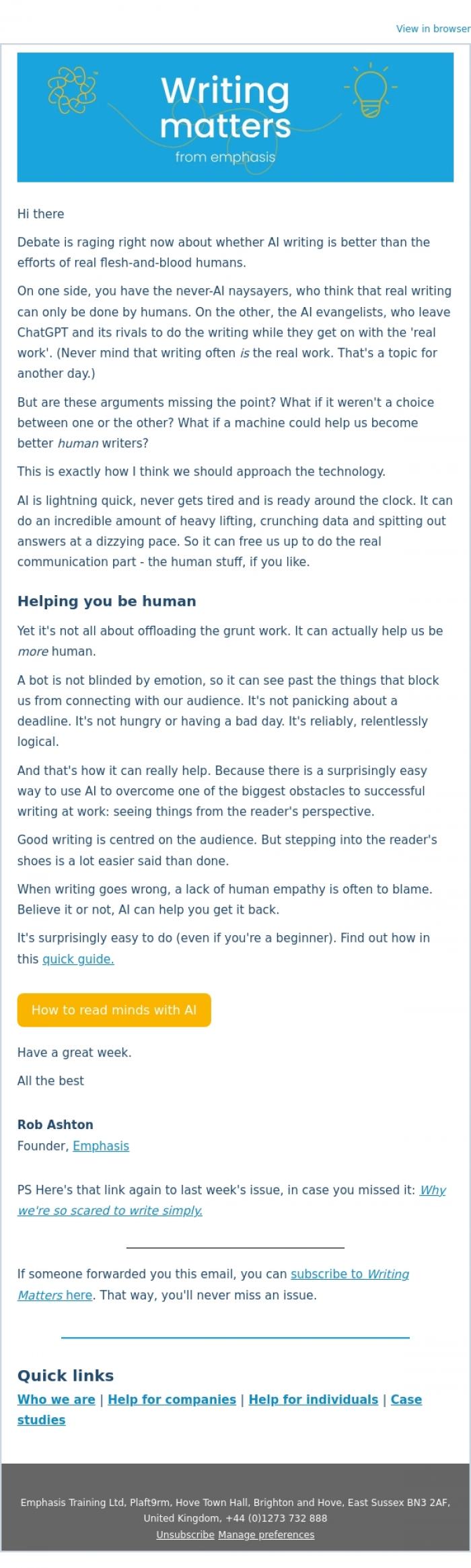 Email Design Inspiration from Rob Ashton, Haters and fans of AI writing both miss this