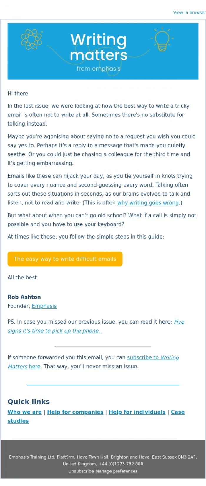 Email Design Inspiration from Rob Ashton, The easy way to write difficult emails