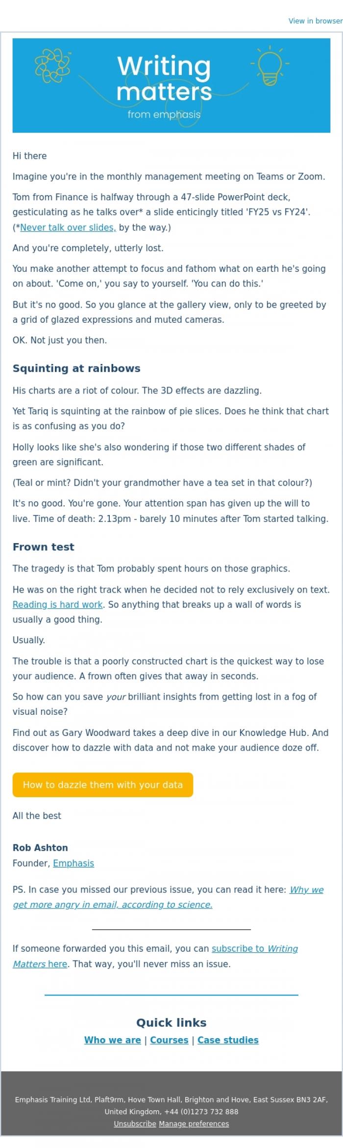 Email Design Inspiration from Rob Ashton, Are your graphics failing the frown test?