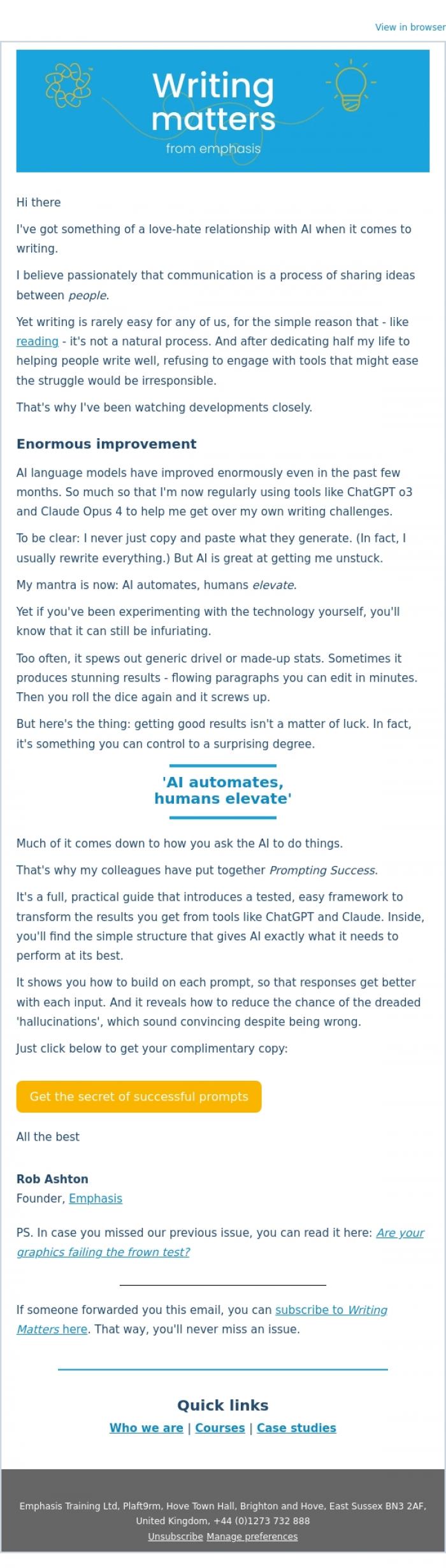 Email Design Inspiration from Rob Ashton, AI still churning out generic drivel? Do this