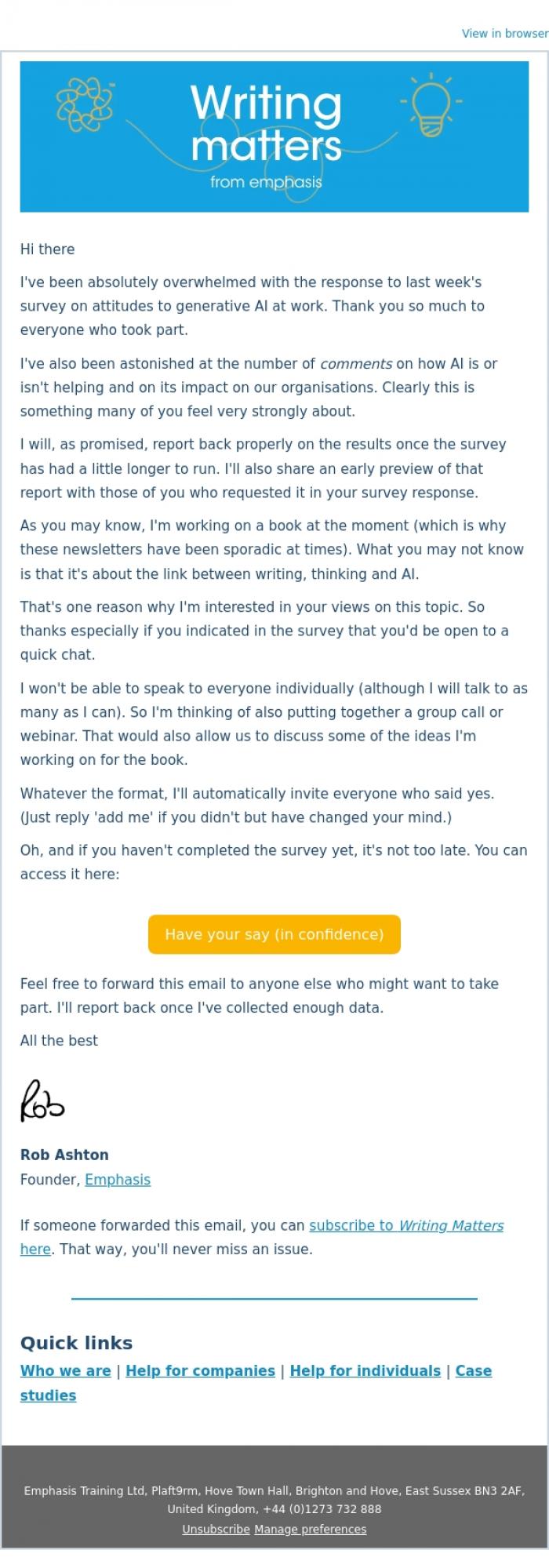 Email Design Inspiration from Rob Ashton, Thank you!