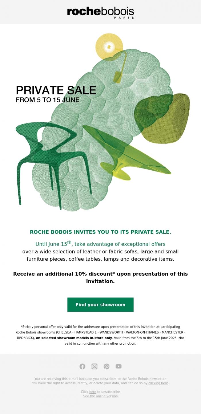Email Design Inspiration from Roche Bobois, Private Sale: from 5th June