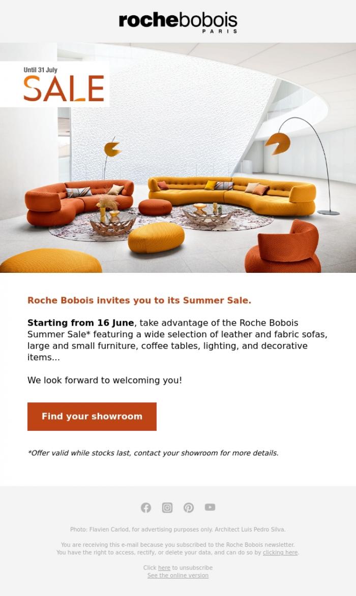Email Design Inspiration from Roche Bobois, The Summer Sale starts now!