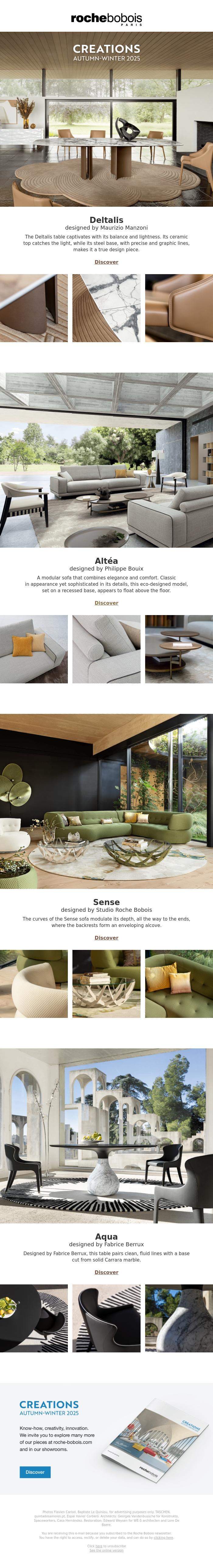 Email Design Inspiration from Roche Bobois, Creations Autumn-Winter Roche Bobois