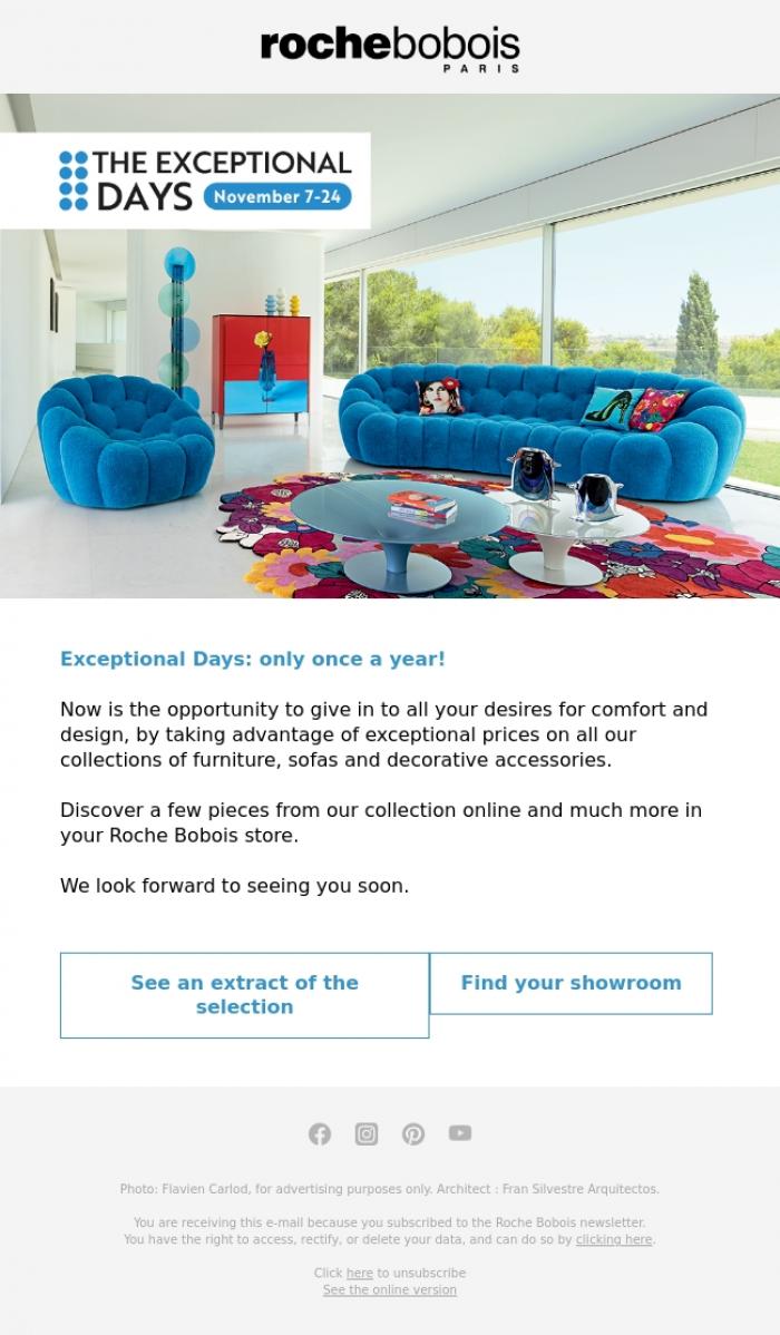 Email Design Inspiration from Roche Bobois, Exceptional Days - starting 7 November