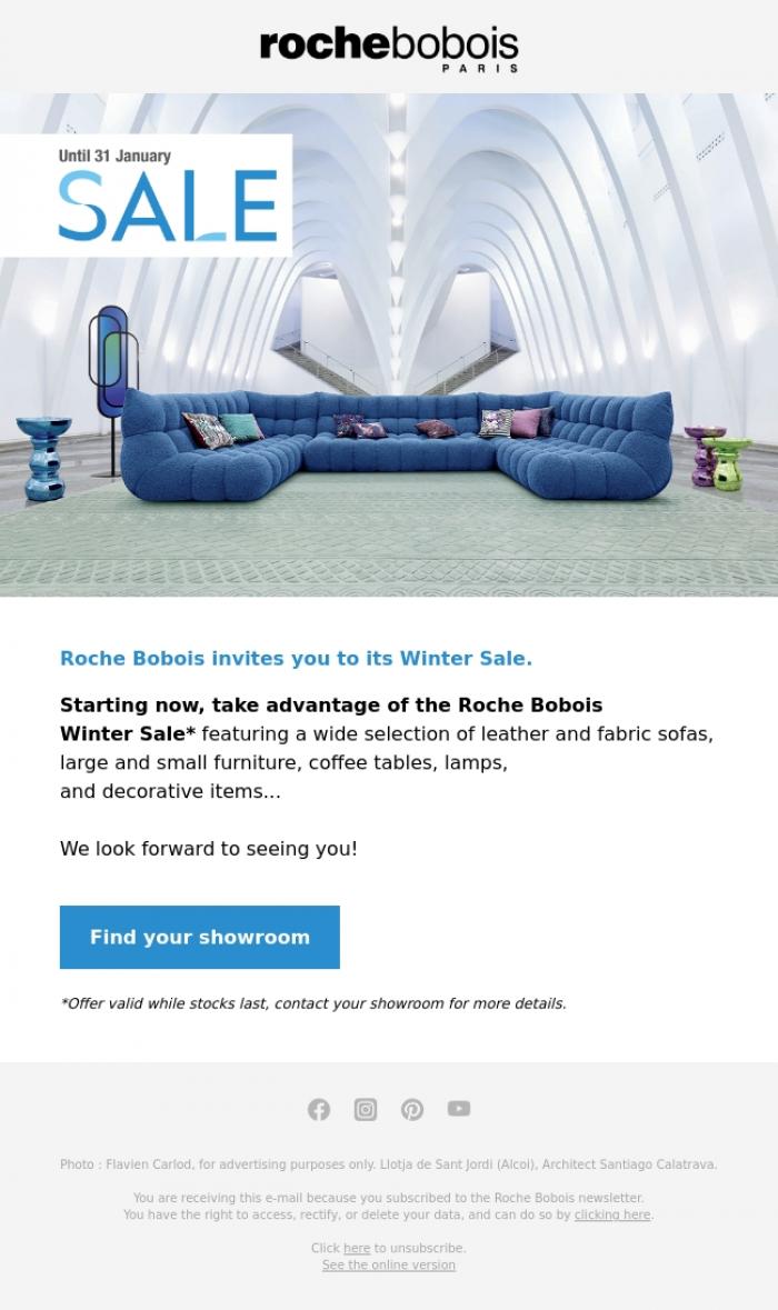 Email Design Inspiration from Roche Bobois, The Winter Sale starts now!