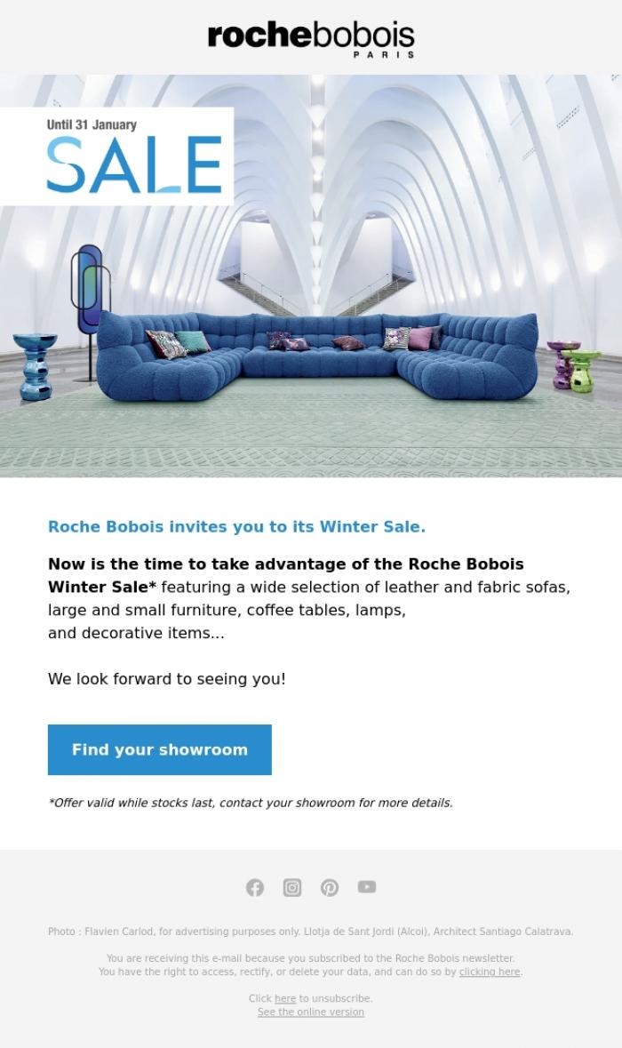 Email Design Inspiration from Roche Bobois, The Winter Sale is now on!