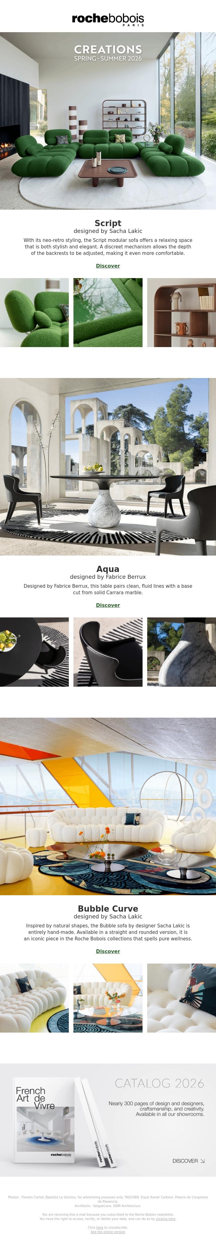 Email Design Inspiration from Roche Bobois, Creations Spring-Summer Roche Bobois