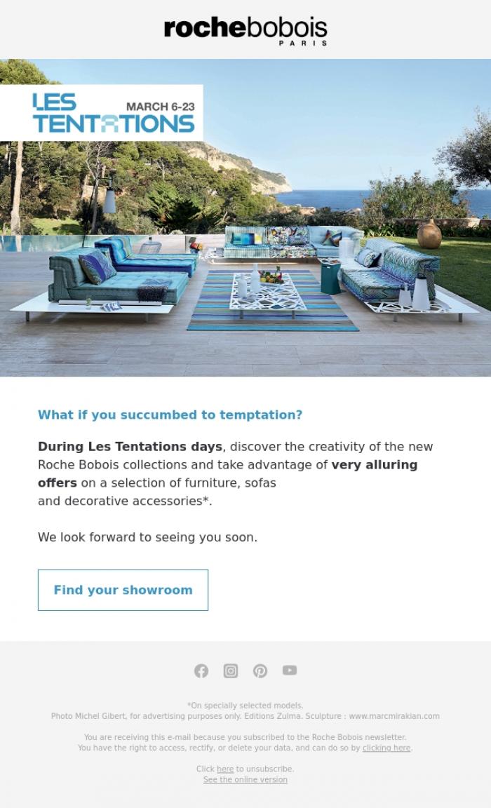 Email Design Inspiration from Roche Bobois, Les Tentations, starting from March 6th