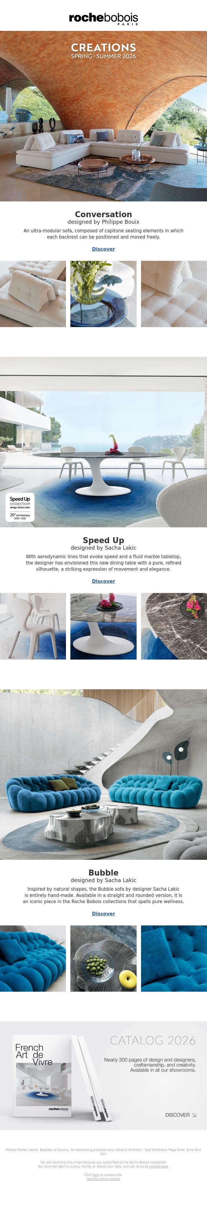 Email Design Inspiration from Roche Bobois, Creations Spring-Summer Roche Bobois