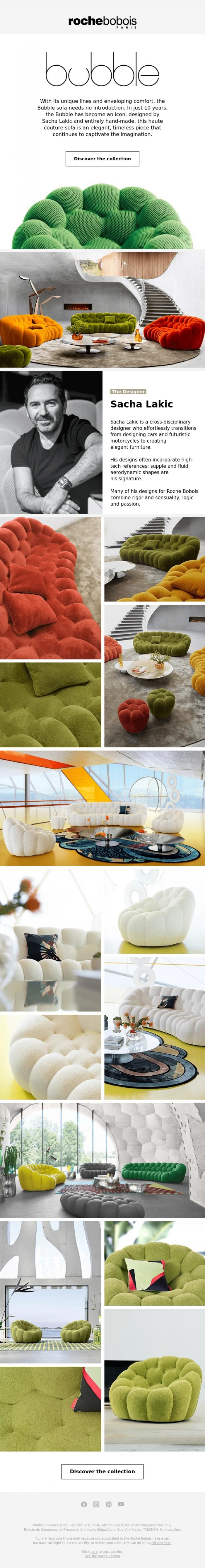 Email Design Inspiration from Roche Bobois, Bubble by Roche Bobois. An iconic sofa