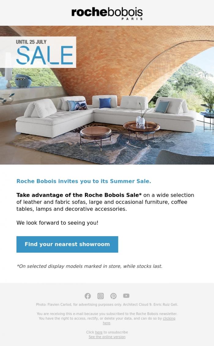 Email Design Inspiration from Roche Bobois, The Summer Sale is now on!