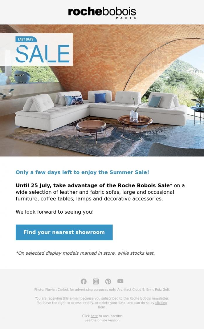 Email Design Inspiration from Roche Bobois, Last chance to enjoy the Summer Sale!