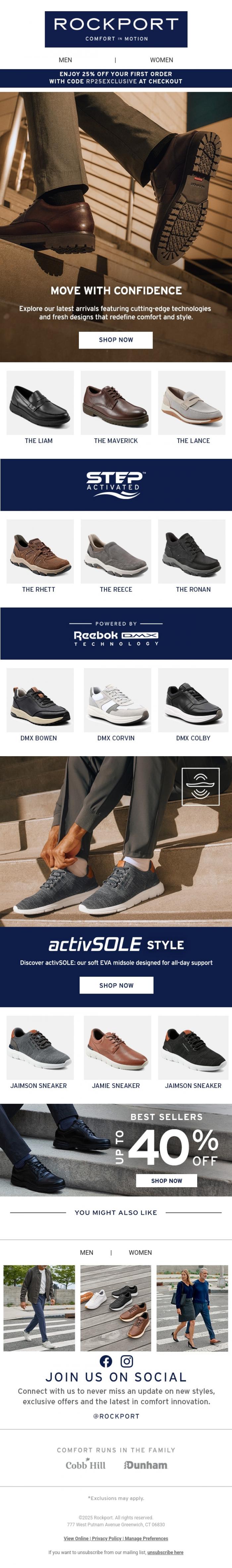 Email Design Inspiration from Rockport, Engineered for Comfort