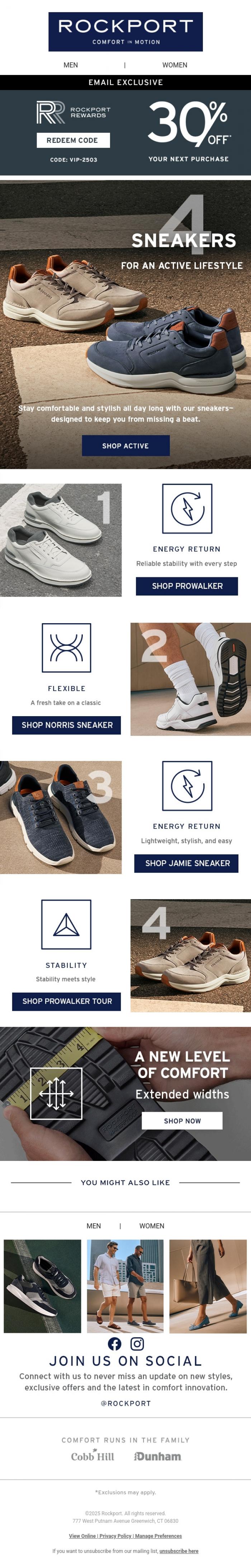Email Design Inspiration from Rockport, Our Favorite Sneakers to Keep You Moving