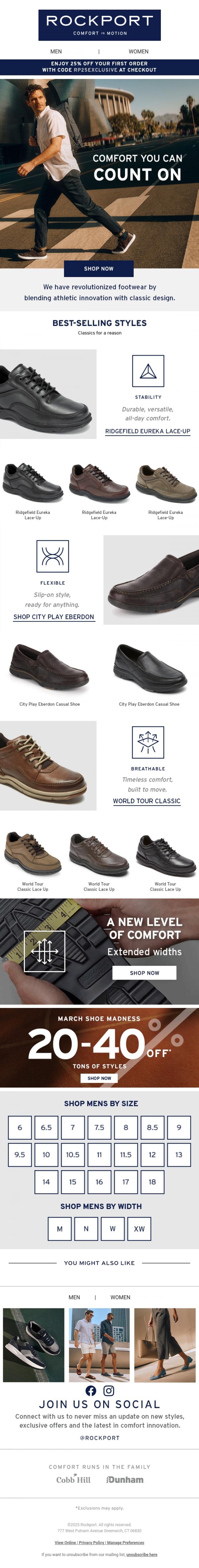 Email Design Inspiration from Rockport, Comfort You Can Count On
