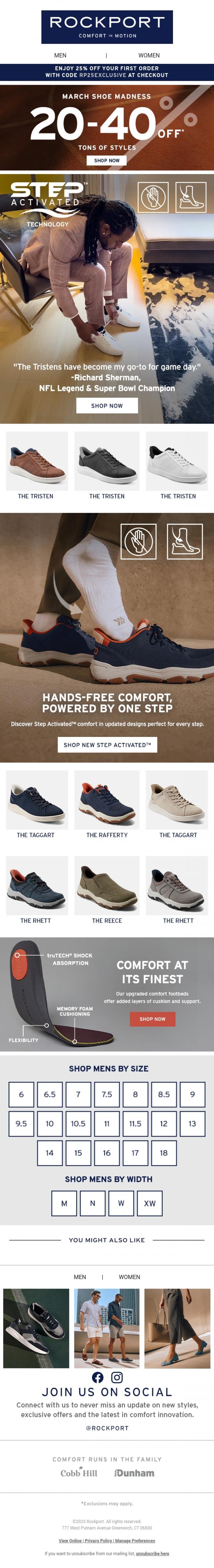 Email Design Inspiration from Rockport, Step Activated Technology in New Spring Styles