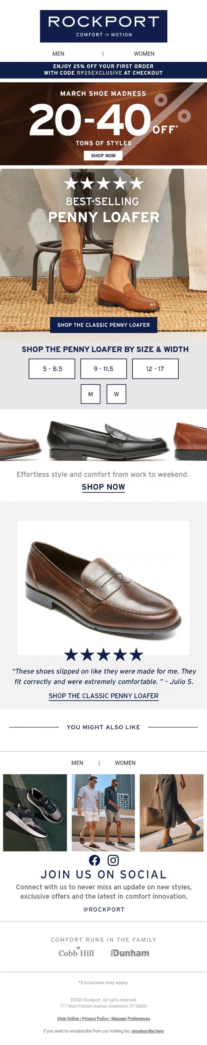 Email Design Inspiration from Rockport, Classic Good Looks