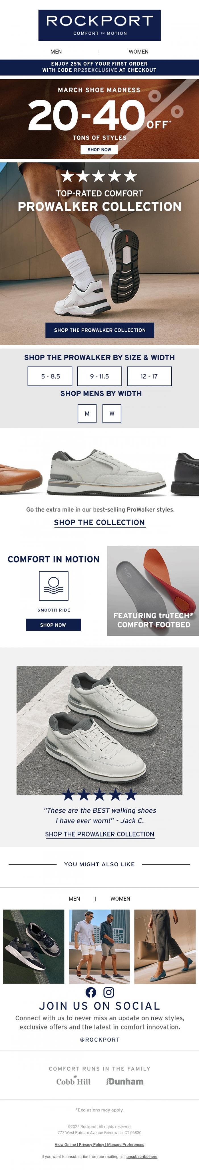 Email Design Inspiration from Rockport, Our Best-Selling ProWalker Series