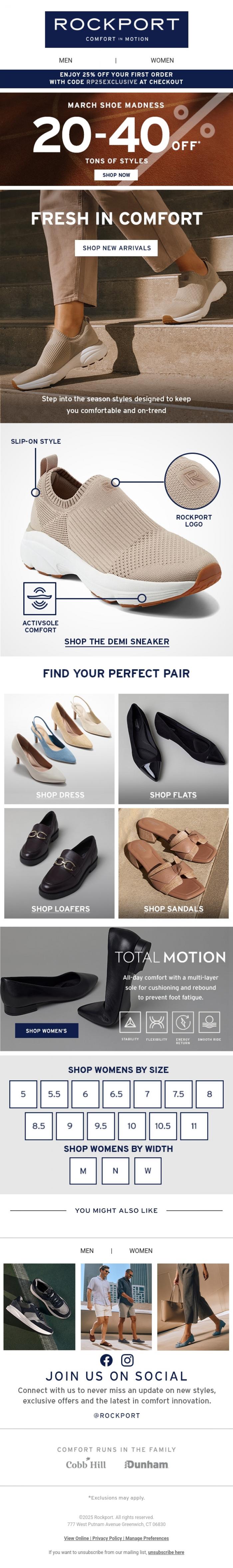 Email Design Inspiration from Rockport, New Spring Arrivals