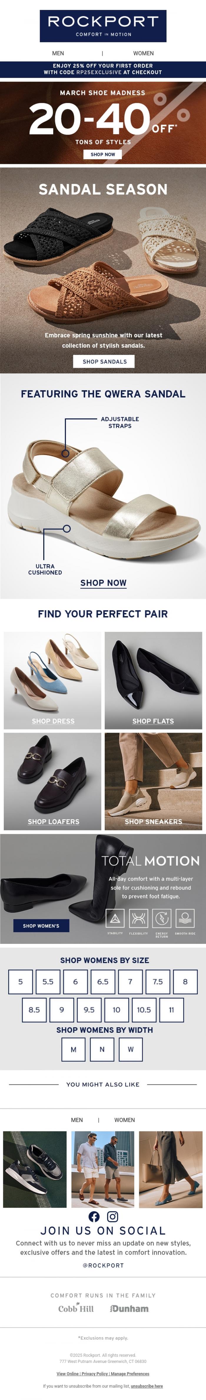 Email Design Inspiration from Rockport, Add Some Sandals to Your Spring Wardrobe