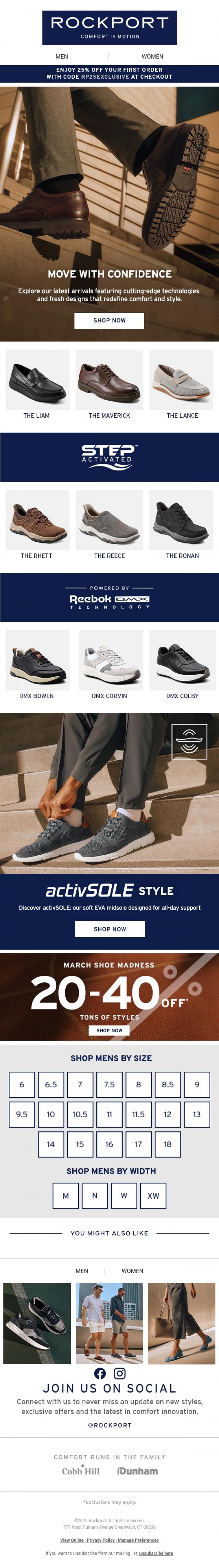 Email Design Inspiration from Rockport, New Spring Arrivals