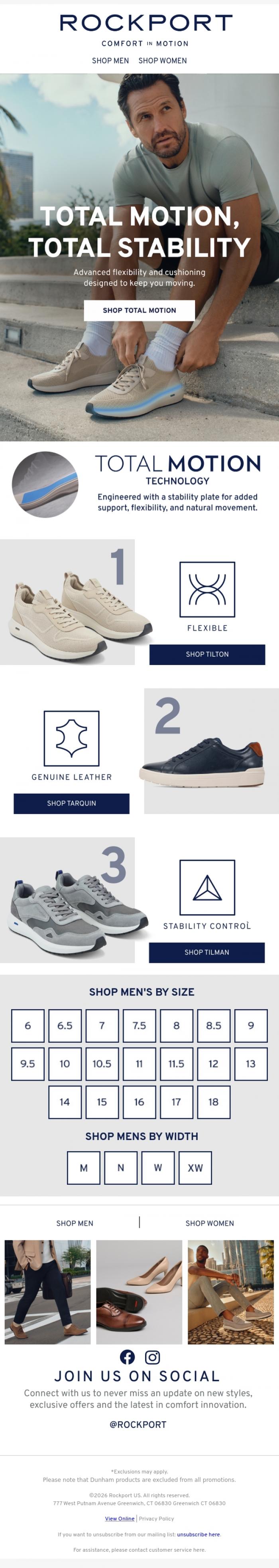 Email Design Inspiration from Rockport, Feel the Difference with Every Step
