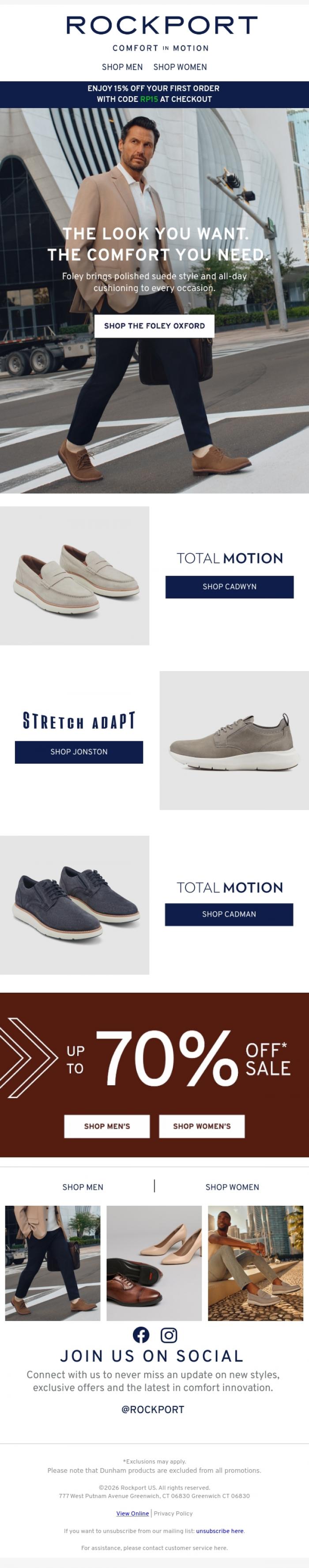 Email Design Inspiration from Rockport, Hybrid Styles for Any Occasion